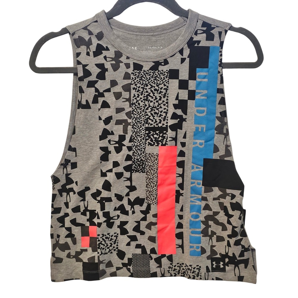 Under Armour Womens HeatGear Graphic Muscle Tank Top Gray XS 1746